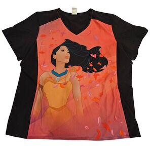 Disney Tooniforms Pocahontas Scrub Top Women's 2XL Black V-Neck Short Sleeve